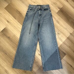 CALVIN KLEIN JEANS High Rise Wide Leg Belted Cotton Denim Jeans